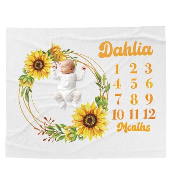 Sunflower Wreath Personalized Baby Milestone Blanket Custom Name Photography Prop Baby Girl Monthly Tracker - Image 6