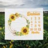 Sunflower Wreath Personalized Baby Milestone Blanket Custom Name Photography Prop Baby Girl Monthly Tracker