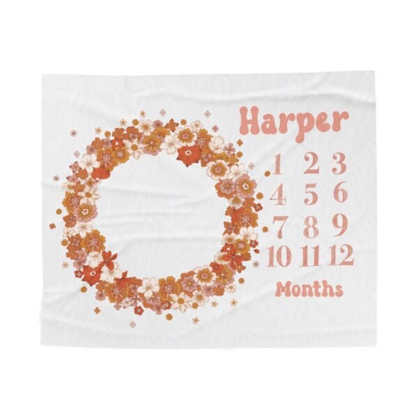 Floral Wreath Baby Milestone Blanket Personalized With Name Girl Milestone Monthly Tracker - Image 2