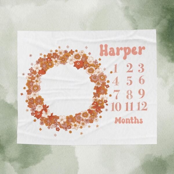 Floral Wreath Baby Milestone Blanket Personalized With Name Girl Milestone Monthly Tracker - Image 8