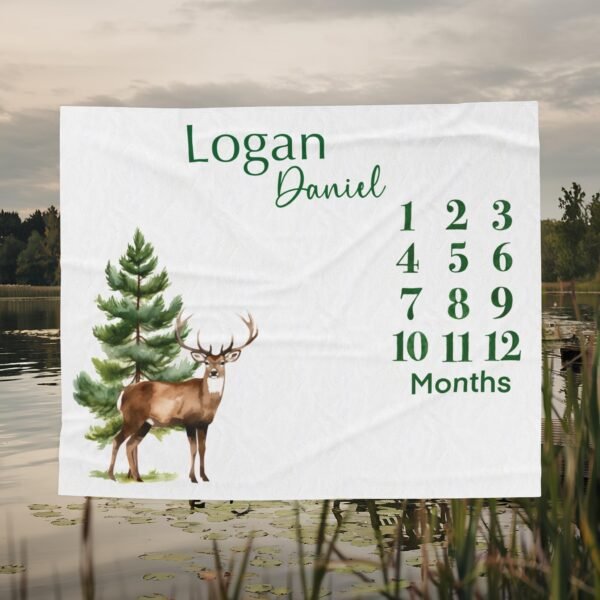 Personalized Baby Milestone Blanket Deer Design Custom Name Monthly Growth Tracker - Image 2