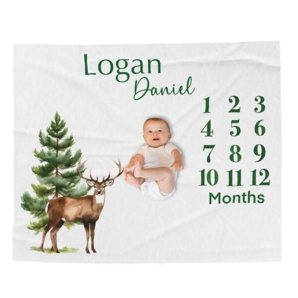 Personalized Baby Milestone Blanket Deer Design Custom Name Monthly Growth Tracker - Image 6