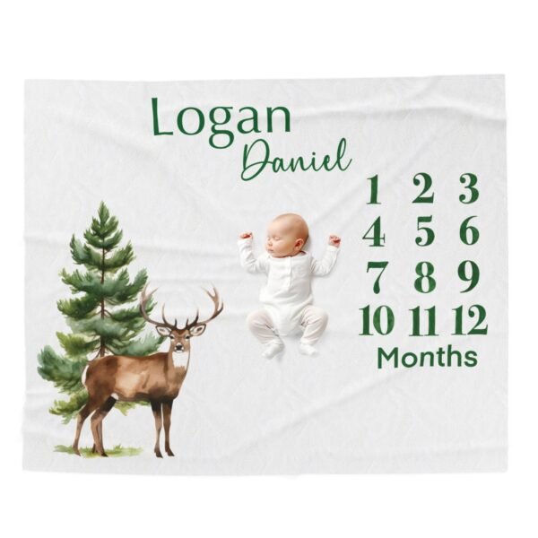 Personalized Baby Milestone Blanket Deer Design Custom Name Monthly Growth Tracker - Image 8