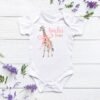 Personalized Giraffe Baby Onesie® Pink Coquette Bow Custom Name Gift Animal Print Baby Shower Present