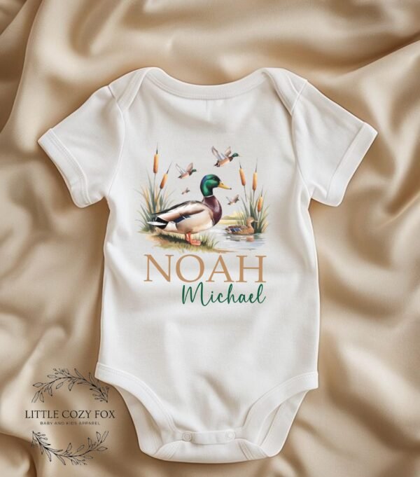 Personalized Duck Baby Onesie® Custom Name Baby Tee Mallard Baby Shower Gift Nature-Themed Custom Baby Shirt with Duck and Name - Image 5