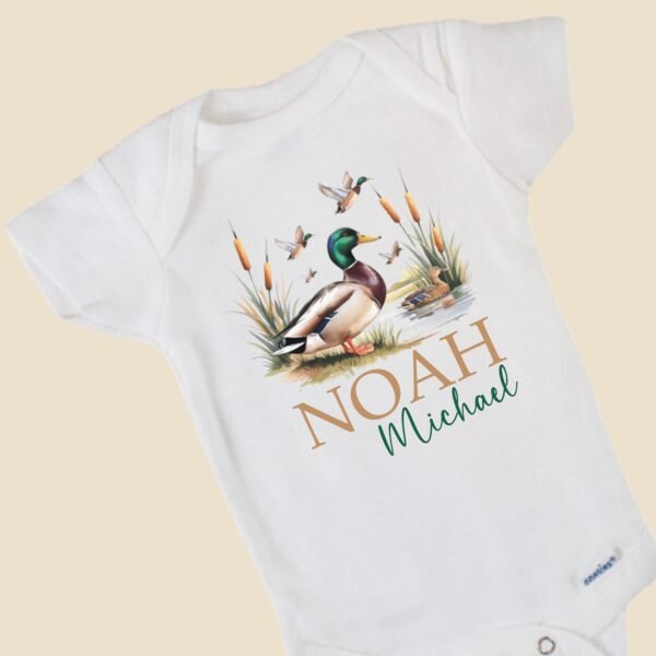 Personalized Duck Baby Onesie® Custom Name Baby Tee Mallard Baby Shower Gift Nature-Themed Custom Baby Shirt with Duck and Name - Image 4
