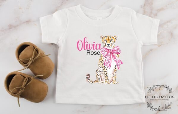 Personalized Baby Onesie® with Cheetah and Bow Design Animal Theme Baby Shower Gift - Image 6