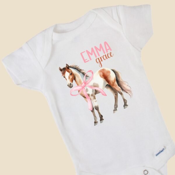 Personalized Horse Baby Onesie® Custom Baby Gift With Name Equestrian Coquette Bow Baby Outfit - Image 4