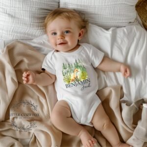 il_fullxfull.6744573285_7yxa.jpg Woodland Fox Baby Onesie® Nature Themed Baby Outfit Watercolor Forest Animal Bodysuit
