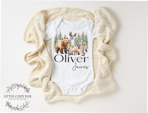Personalized Forest Animal Baby Onesie® for Nature Lovers Adventure-Themed Baby Gift Woodland Creatures - Image 3