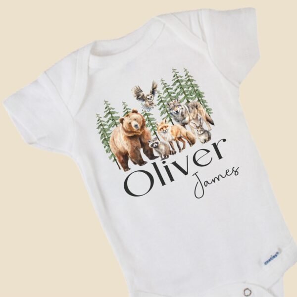 Personalized Forest Animal Baby Onesie® for Nature Lovers Adventure-Themed Baby Gift Woodland Creatures - Image 4