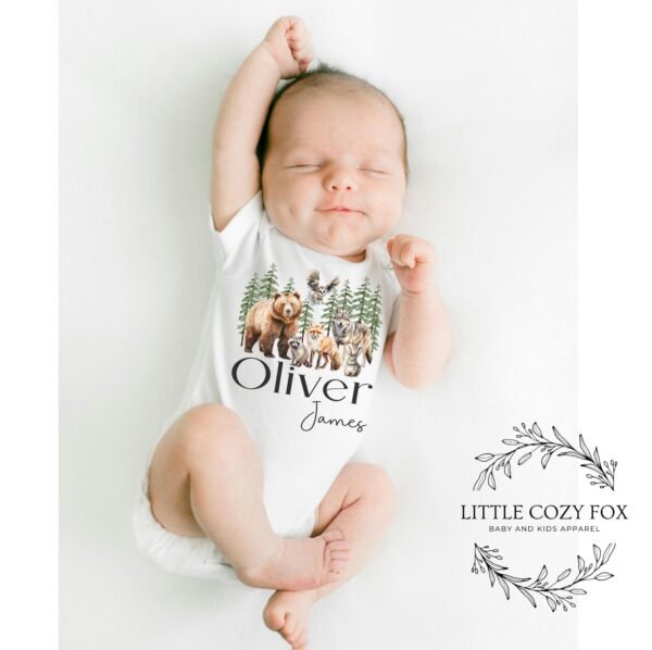 Personalized Forest Animal Baby Onesie® for Nature Lovers Adventure-Themed Baby Gift Woodland Creatures - Image 2