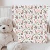 Personalized Baby Safari Zoo Animal Blanket Giraffe Elephant Pink Coquette Bow Custom Name Baby Shower Newborn Gift