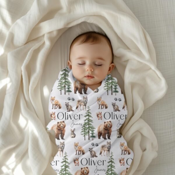 Forest Animal Personalized Baby Blanket Woodland Friends Fox Bear and Raccoon Design - Image 10