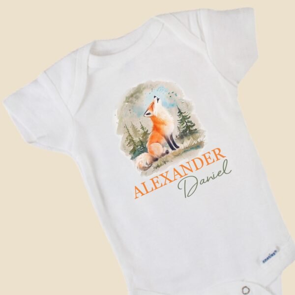 Personalized Woodland Fox Baby Onesie® Custom Name Forest Theme Outfit - Image 3