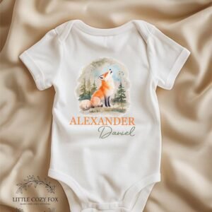 il_fullxfull.6751749879_mt57.jpg Personalized Woodland Fox Baby Onesie® Custom Name Forest Theme Outfit