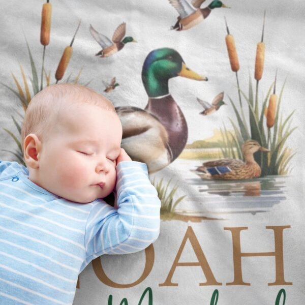 Mallard Duck Personalized Baby Blanket Duck Nursery Custom Name Blanket with Mallard Duck Personalized Throw Blanket Baby Shower Gift - Image 4