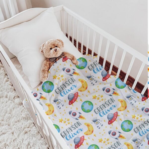 Personalized Space Theme Blanket for Babies with Name Customization Galaxy Decor - Image 8