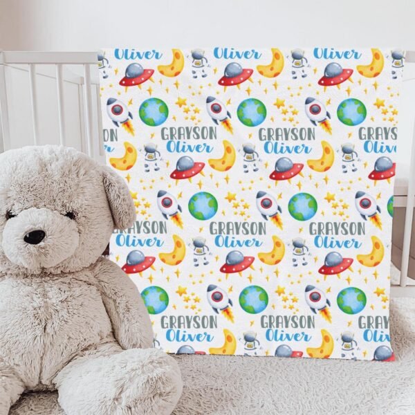Personalized Space Theme Blanket for Babies with Name Customization Galaxy Decor - Image 4