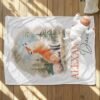 Fox Custom Name Baby Blanket with Personalized Forest Animal Theme Newborn Gift Watercolor Photoshoot Prop