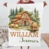 Personalized Farmhouse Baby Blanket with Name Rustic Barn Scene Theme Highland Cow Baby Shower Gift