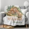 Personalized Farmhouse Baby Blanket with Name Rustic Barn Scene Theme Highland Cow Baby Shower Gift