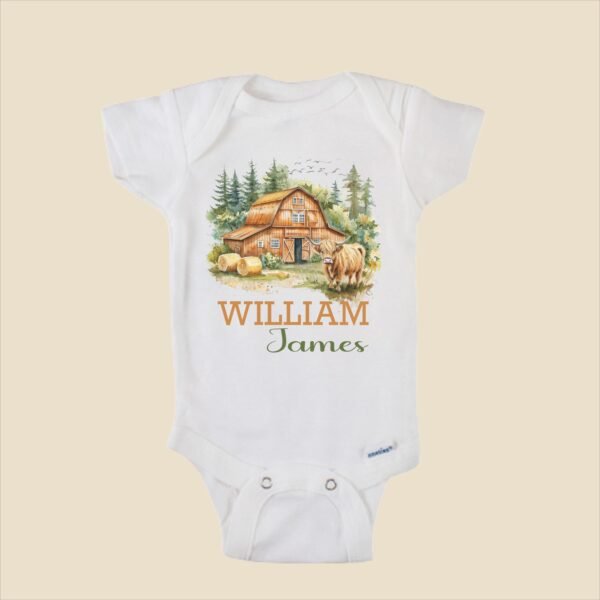 Personalized Baby Onesie® Highland Cow Rustic Barn Cow Farmhouse Theme Perfect Baby Shower Gift - Image 9