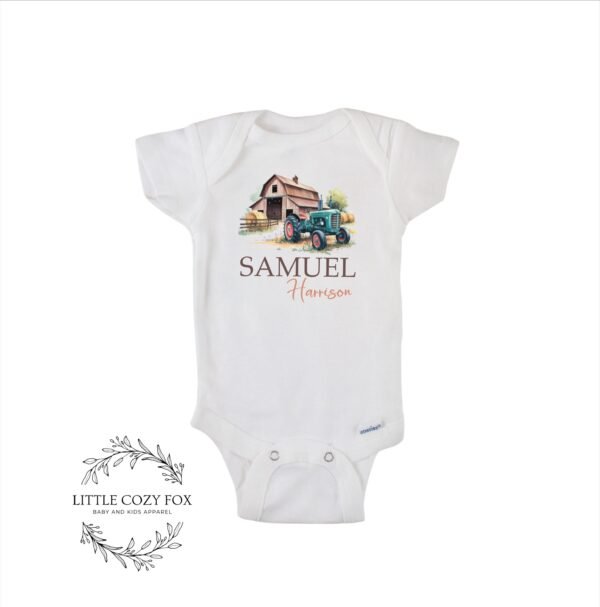 Personalized Farmhouse Tractor Baby Onesie® Custom Name Unique Newborn Gift - Image 10