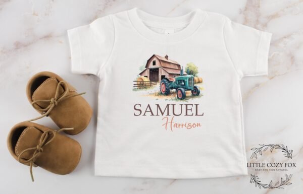 Personalized Farmhouse Tractor Baby Onesie® Custom Name Unique Newborn Gift - Image 3