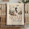 Custom Duck Hunter Woven Baby Blanket - Personalized Woodland Mallard Duck Cotton Tapestry Nature Nursery Decor - Unique Baby Shower Gift