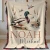 Custom Duck Hunter Woven Baby Blanket - Personalized Woodland Mallard Duck Cotton Tapestry Nature Nursery Decor - Unique Baby Shower Gift