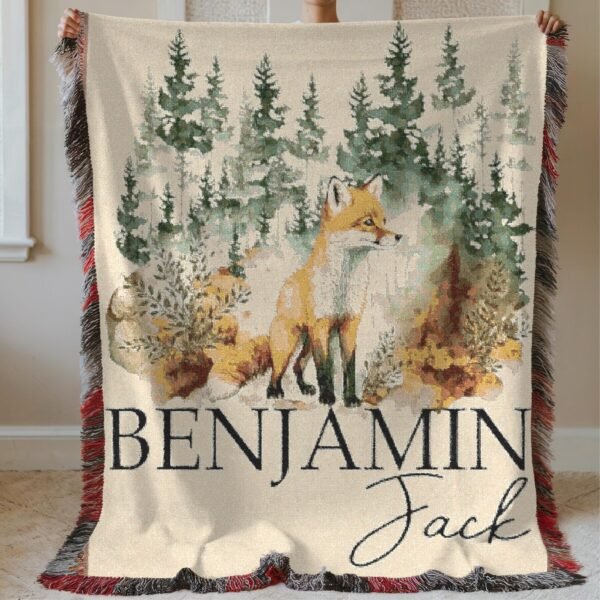 Personalized Woodland Fox Baby Blanket Forest Nursery Decor Custom Baby Gift Cozy Keepsake Woven Blanket - Image 4