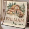 il_fullxfull.6761378323_bikk.jpg Personalized Barn Highland Cow Baby Blanket with Custom Name Rustic Barn Scene Woven Blanket Tapestry