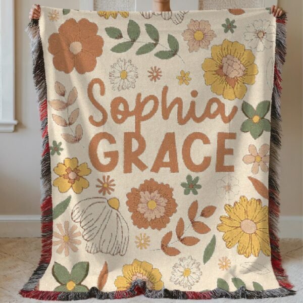 Personalized Name Baby Blanket Floral Baby Girl Custom Name Nursery Decor Gift Custom Woven Blanket Boho Hippie Nursey Wall Tapestry - Image 6
