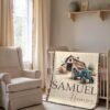 Personalized Woven Blanket Farm Vintage Tractor Baby Blanket with Rustic Barn Scene Baby Boy Custom Name Heirloom Nursery Bedding Gift