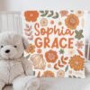 Retro Boho Custom Baby Name Gift Personalized Floral Groovy Flower Name Blanket  Floral Nursery Decor