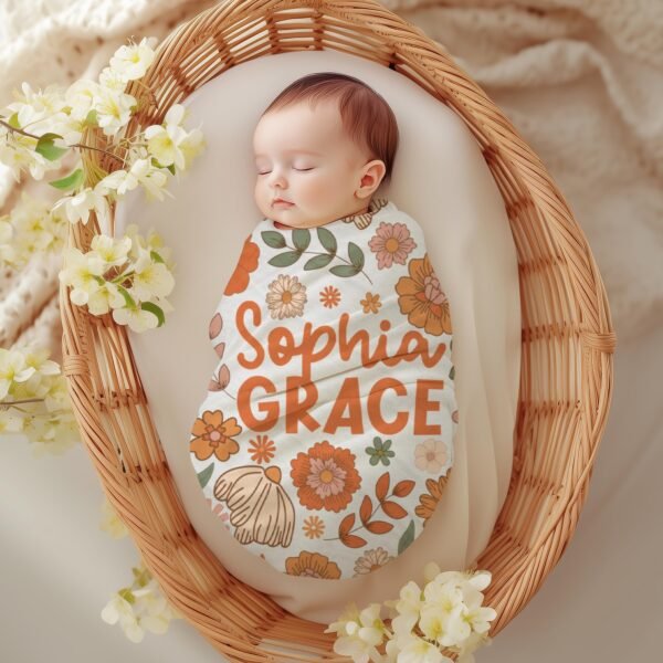 Personalized Floral Groovy Flower Name Blanket Retro Boho Custom Baby Name Gift Floral Nursery Decor - Image 4