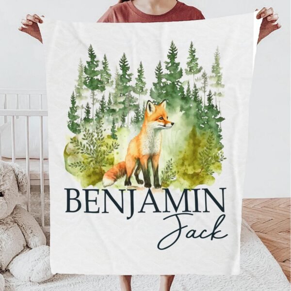 Fox Woodland Animal Personalized Custom Baby Blanket - Forest Theme Newborn Gift Cozy Keepsake