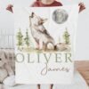 Woodland Nursery Decor Custom Name Blanket Personalized Wolf Baby Blanket Woodland Nursery Gift