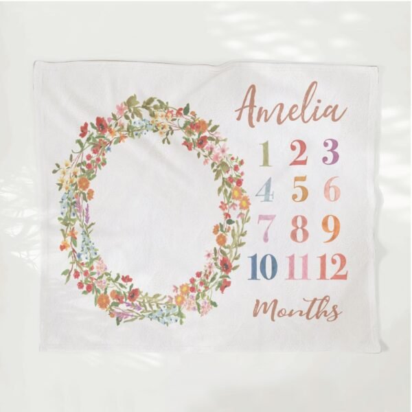 Personalized Floral Baby Milestone Blanket Boho Newborn Photo Prop Flower Girl Monthly Growth Tracker - Image 4
