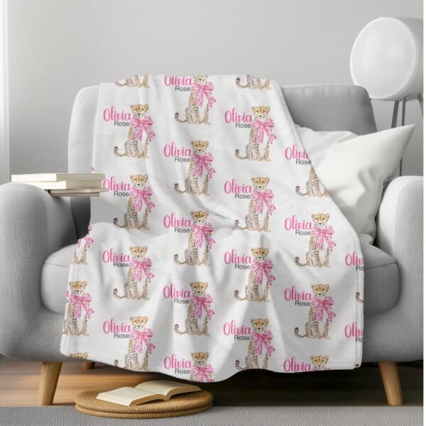 Personalized Baby Blanket Cheetah Gift Design Custom Name Cozy Nursery Bedding Gift Animal Theme Nursery - Image 4