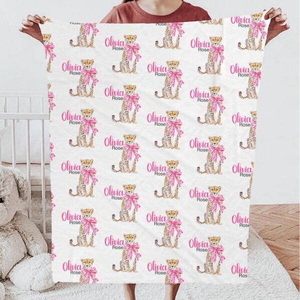 Personalized Baby Blanket Cheetah Gift Design Custom Name Cozy Nursery Bedding Gift Animal Theme Nursery