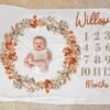 Personalized Floral Baby Milestone Blanket Custom Name Monthly Growth Tracker