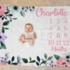 il_fullxfull.6771957643_kiz1.jpg Personalized Floral Baby Milestone Blanket Custom Name Pink Green Purple Photography Prop Baby Shower Gift