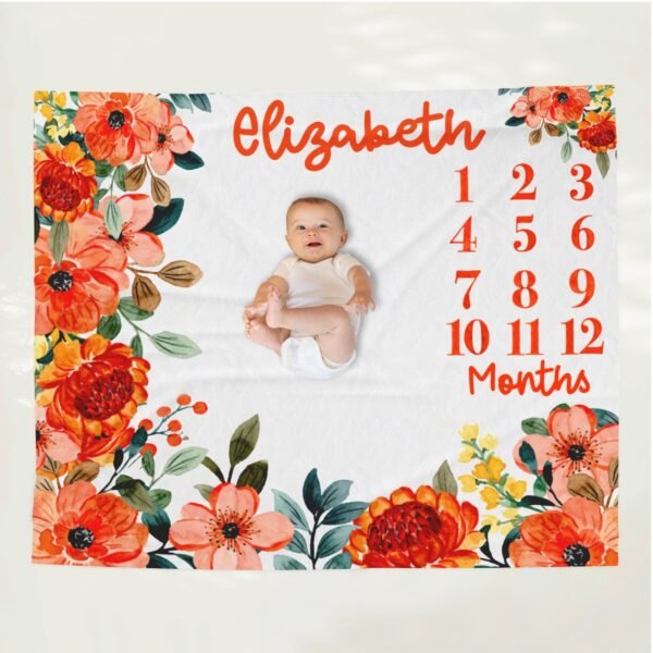 Floral Milestone Blanket Personalized Baby Month Tracker Custom Name Design - Image 10