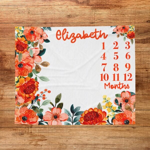 Floral Milestone Blanket Personalized Baby Month Tracker Custom Name Design - Image 8