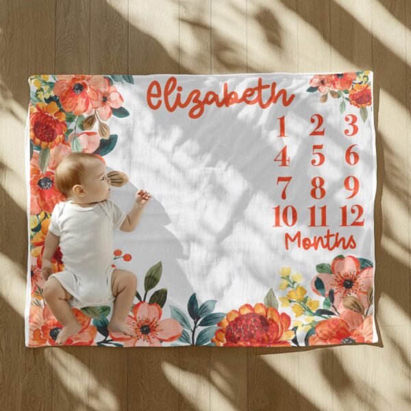 Floral Milestone Blanket Personalized Baby Month Tracker Custom Name Design - Image 4