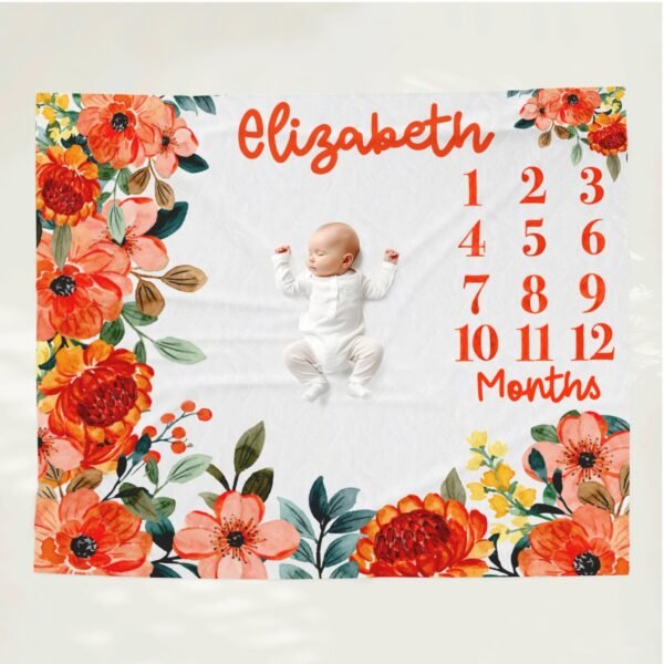 Floral Milestone Blanket Personalized Baby Month Tracker Custom Name Design - Image 6