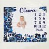 il_fullxfull.6774608937_d019.jpg Blue Dark Floral Baby Milestone Blanket Custom Name Gothic Dark Blue Monthly Growth Tracker Personalized Girl Nursery Gift