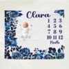 il_fullxfull.6774609545_l9jw.jpg Blue Dark Floral Baby Milestone Blanket Custom Name Gothic Dark Blue Monthly Growth Tracker Personalized Girl Nursery Gift